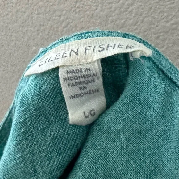 Eileen Fisher Delave Linen Top Large Green Boxy Relaxed Lagenlook Minimalist - Picture 12 of 12